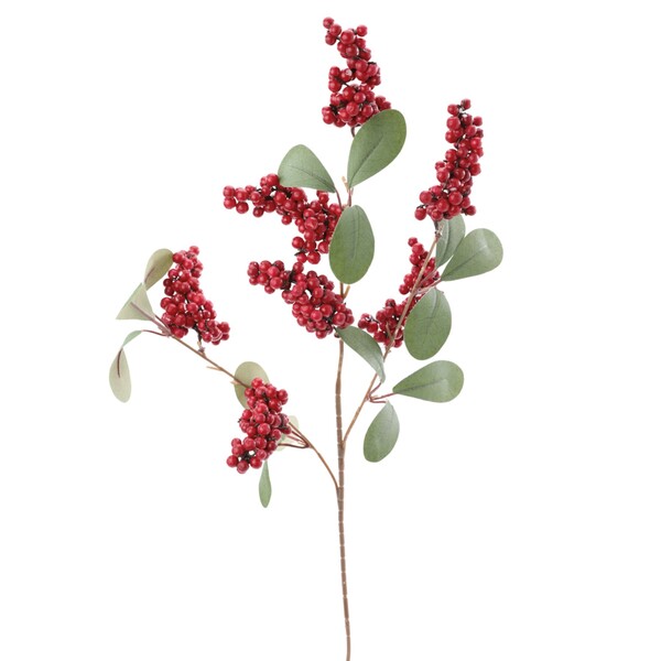 Galho Folhas e Frutas Vermelho e Verde 10x25x60cm Cromus