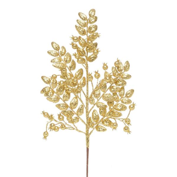 Galho Natalino C/folh/frut Our/glitt 1un 60x28x3cm 1022304