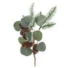 Galho Pinhas Nevadas Verde e Marrom 15x25x35cm Cromus