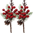 Galhos Pick Berry Vermelho Decoração De Natal 30cm Kit 8pçs