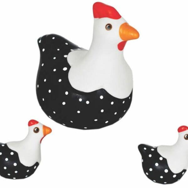 Galinha Decorativa C/ Filhote  Preto C/ Bolinhas Brancas