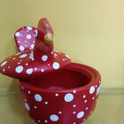 Galinha Decorativa C/tampa  Vermelho C/bolinhas Brancas