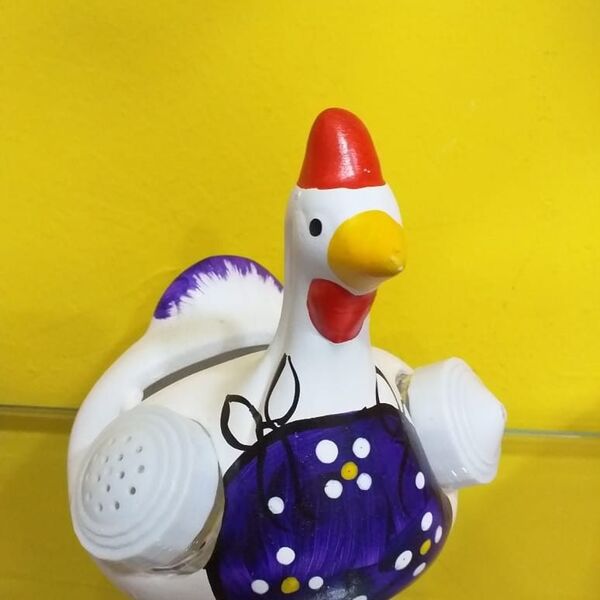 Galinha Galheteira Decorativa  Branco C/roxo