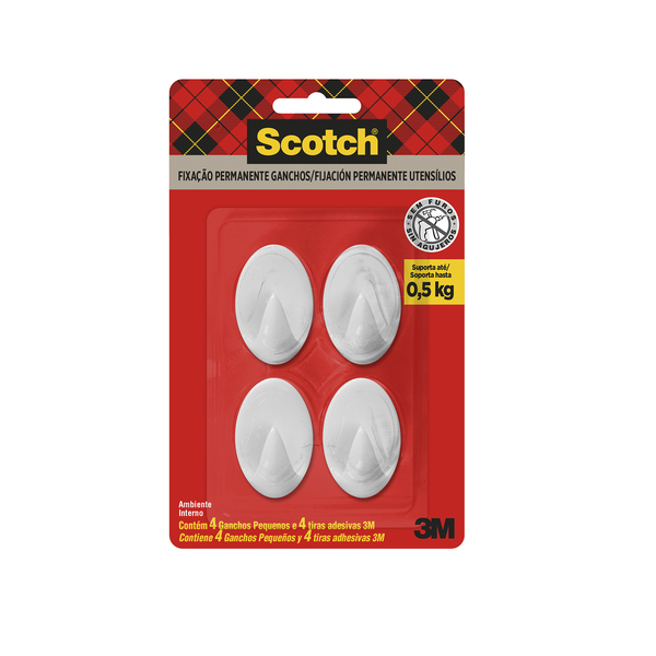 Gancho Adesivo 0,5kg Branco Scotch 4 unidades