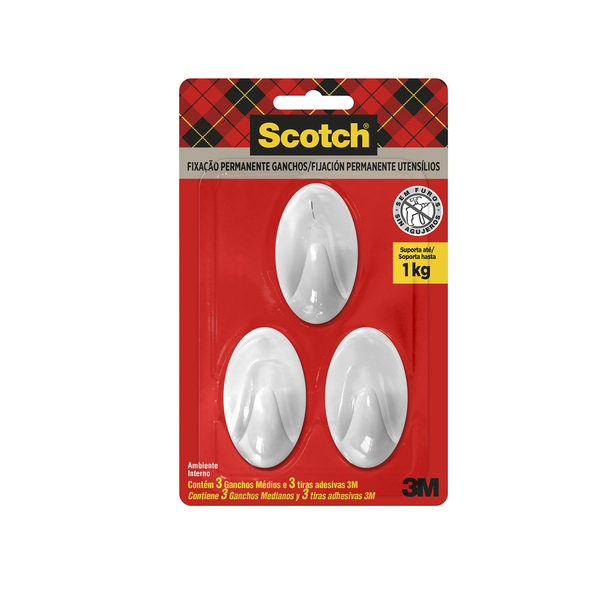 Gancho Adesivo 1kg Branco Scotch 3 peças