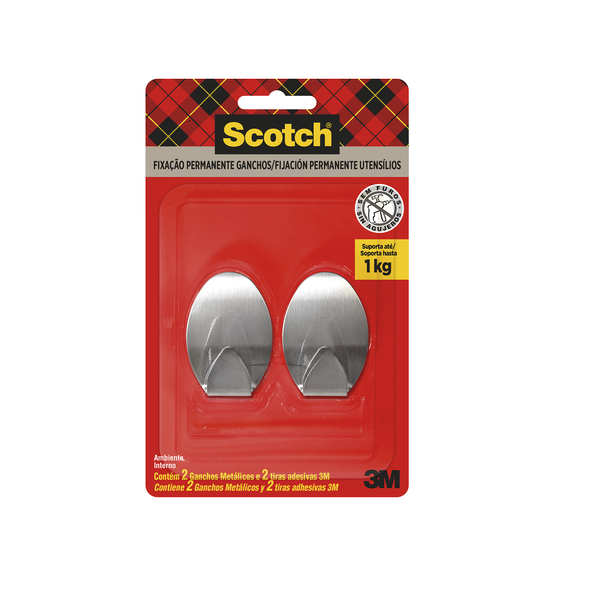 Gancho Adesivo Aço Inox Prata 3M