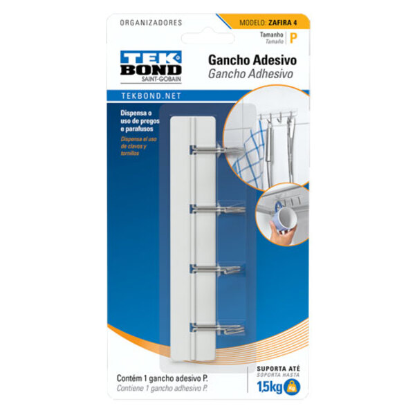 Gancho Adesivo até 0,500kg Branco Zafira 2 peças