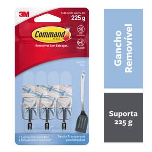 Foto de Gancho Adesivo Mini 0,225 kg Transparente Command 3M 3 unds