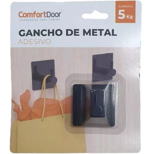 Gancho Cabide De Parede Autoadesivo Quadrado Inox - Preto