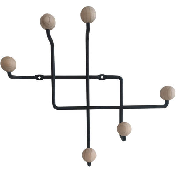 Gancho Para Parede Preto Cabideiro Aço E Madeira Micro Steel