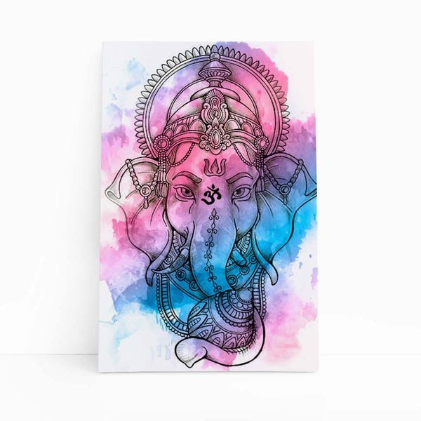 Ganesha Deus Hindu Aquarela Colorido Quadro Canvas 120x80cm