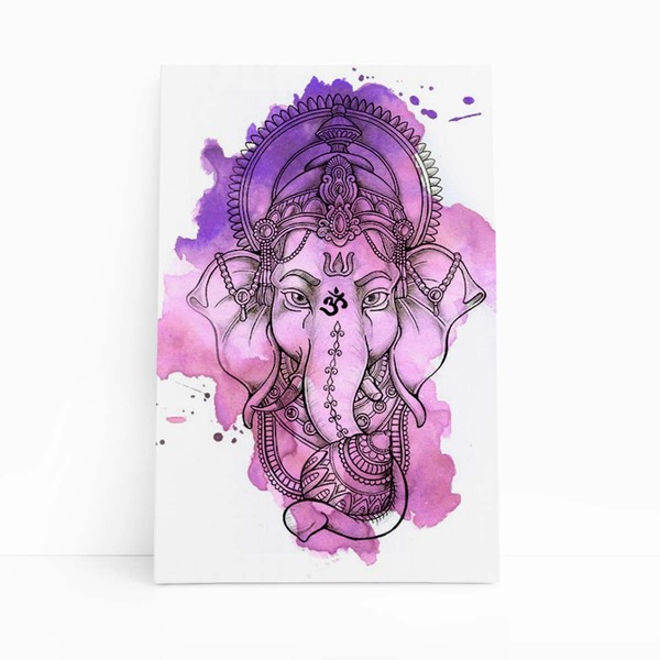 Ganesha Deus Hindu Aquarela Roxo Quadro Canvas 60x40cm