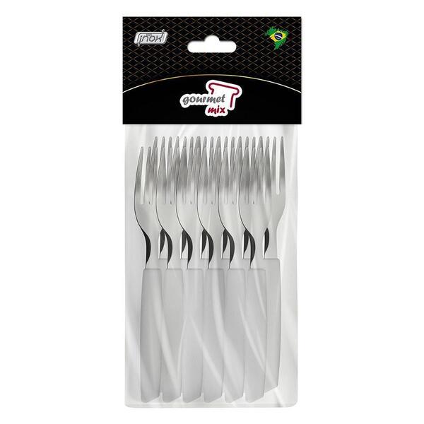 Garfo De Mesa Pop Color Branco Cabo Plástico 12 Peças Gourmet