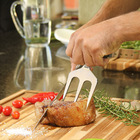 Garfo Tridente Para Churrasco Em Inox Com Base Madeira Teca