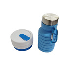Garrafa 550ml E Copo C/ Tampa 450ml Silicone Retrátil - Azul