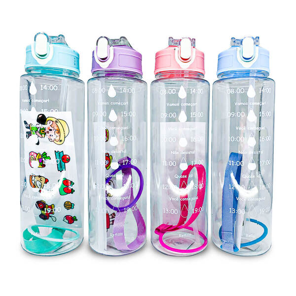 Garrafa De Água Squeeze Plástico Bico Canudo Tampa 750ml