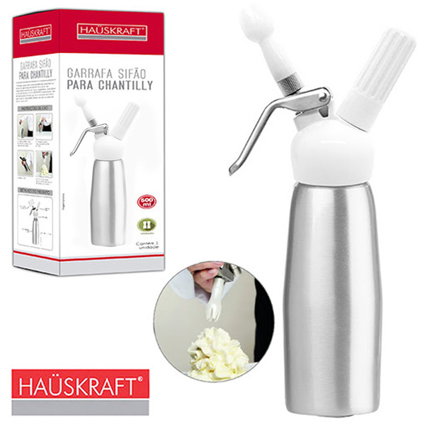 Garrafa De Sifão De Alumínio Chantilly 500ml Com 3 Bicos E Es