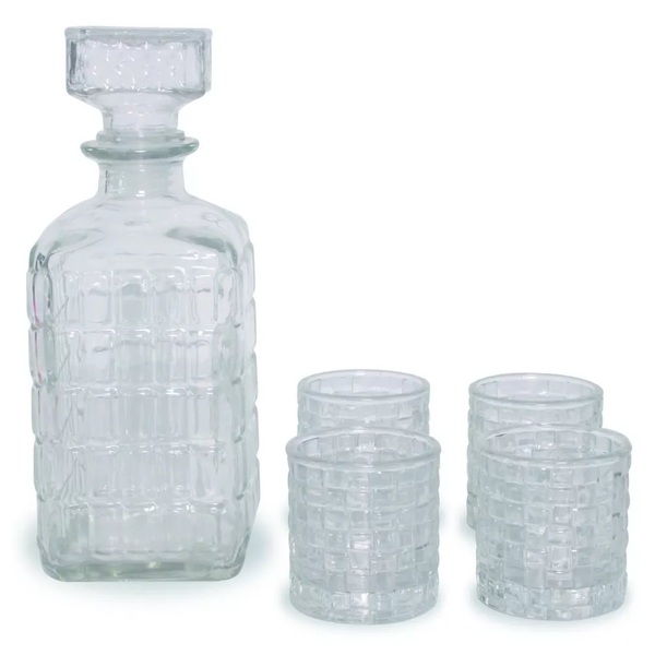 Garrafa De Vidro Whisky 900ml Com 4 Copos 150ml - Wincy