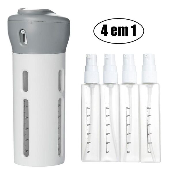Garrafa Dispenser Portátil 4 Em 1 Shampoo Gel Cremes Cinza Vi