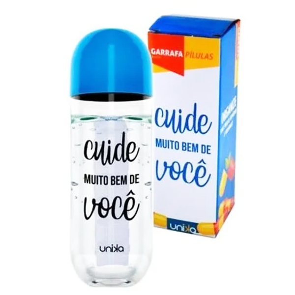 Garrafa Fitness Porta Suplementos Capsula Comprimidos Azul