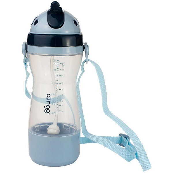 Garrafa Infantil Com Porta Biscoito 240ml Clingo - Marinho