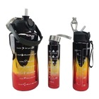 Garrafa Motivacional Metalica Kit 3 Uni Medidor Agua Cha Pass