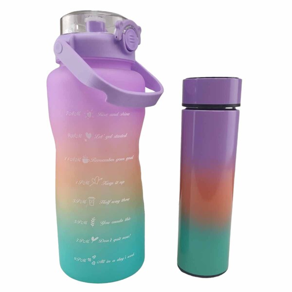 Garrafa Motivacional Squeeze Termica Kit 2 Uni Sensor Led Vis