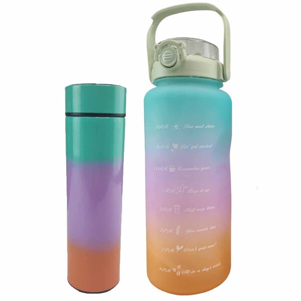 Garrafa Motivacional Squeeze Termica Kit 2 Uni Sensor Led Vis