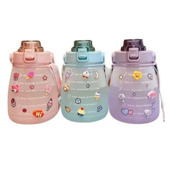 Garrafa Plastica Infantil 250ml Com Alça E Adesivo