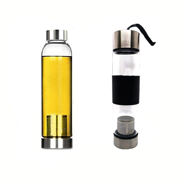 Garrafa Squeeze Vidro - Infusor Inox - Capa Preta - 400ml