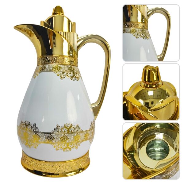 Garrafa Térmica Café Chá Luxo Branca E Dourado Partna 4177