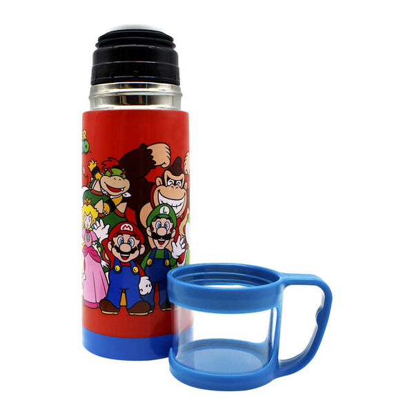 Garrafa Térmica Com Tampa E Xícara Mario E Turma 350 Ml