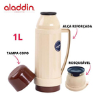 Garrafa Térmica Continental 1 Litro 3027 - Aladdin - Bege E M