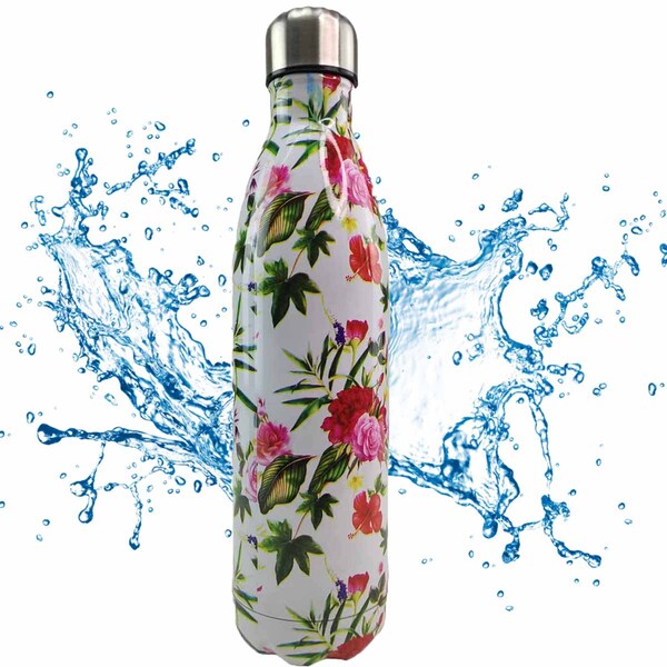 Garrafa Termica Estampa Flores 750 Ml Inox Resistente Agua Ch