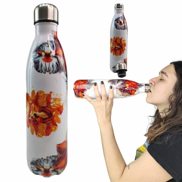 Garrafa Termica Estampada Flores 750 Ml Academia Aula Treino