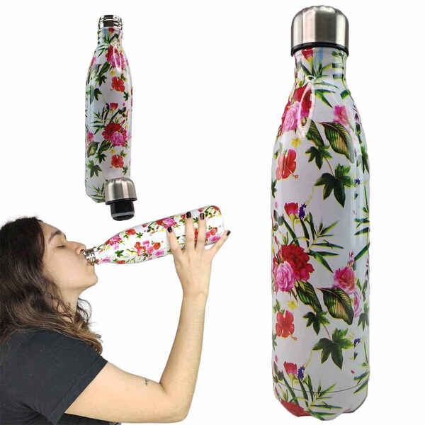 Garrafa Termica Estampada Flores 750 Ml Squeeze Inox Floral A