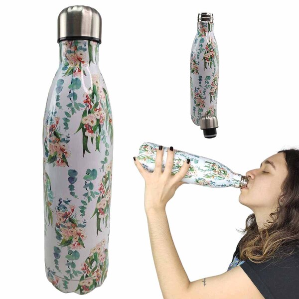 Garrafa Termica Estampada Flores 750ml Aço Inox Squeeze Agua