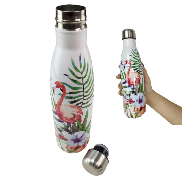 Garrafa Termica Estampada Flores Flamingo Inox 500ml Dia A Di