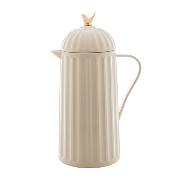 Garrafa Térmica Super Luxo 1l Branca Detalhe Pássaro Dourado