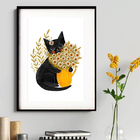 Gato Jarro De Flores - 60x48cm Moldura:madeira Preta