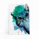 Gato Pet Animais Arte Aquarela Azul Quadro Canvas 120x80cm