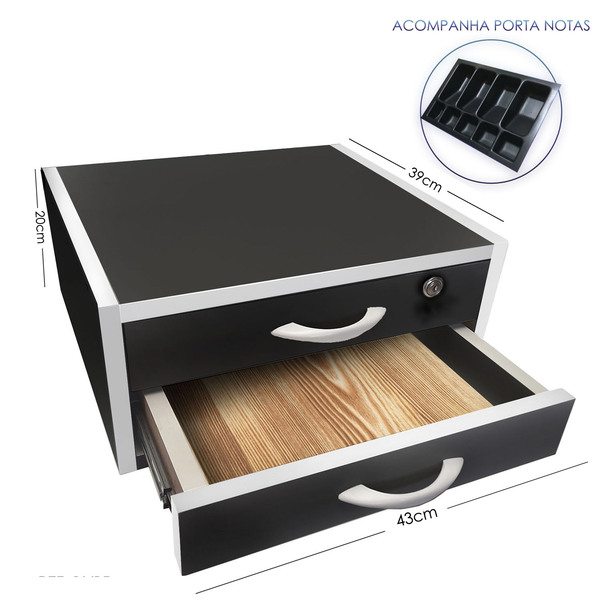 Gaveta Para Dinheiro Branca E Preta 2 Andares - 0,43 X 0,20 X