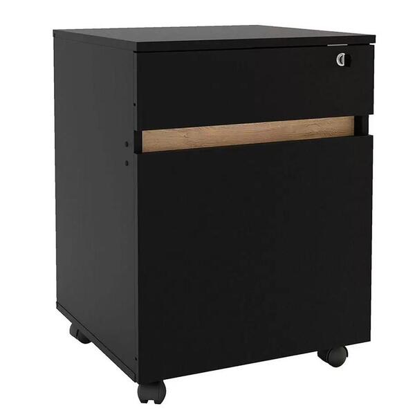 Gaveteiro 2 Gavetas Com Chave Los Angeles Preto/carvalho Clar