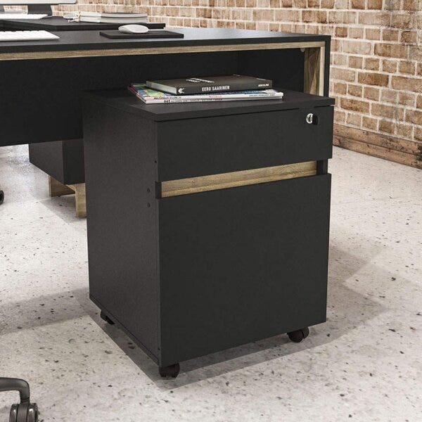 Gaveteiro 2 Gavetas Los Angeles  Preto/carvalho Claro