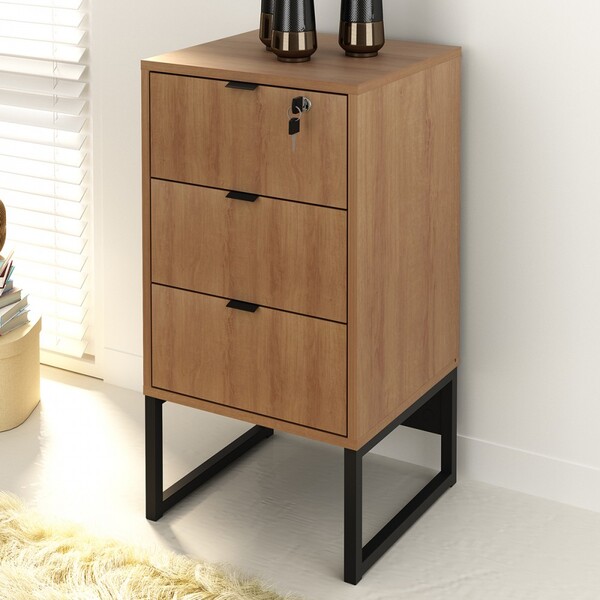 Gaveteiro 3 Gavetas Amendoa/preto Me4158 - Tecno Mobili