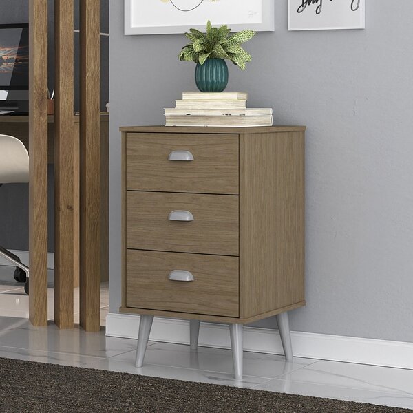 Gaveteiro 3 Gavetas Home Office Hecol Móveis Avelã Tx/avelã Tx