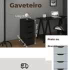 Gaveteiro 400 Armário Com 4 Gavetas - Preto