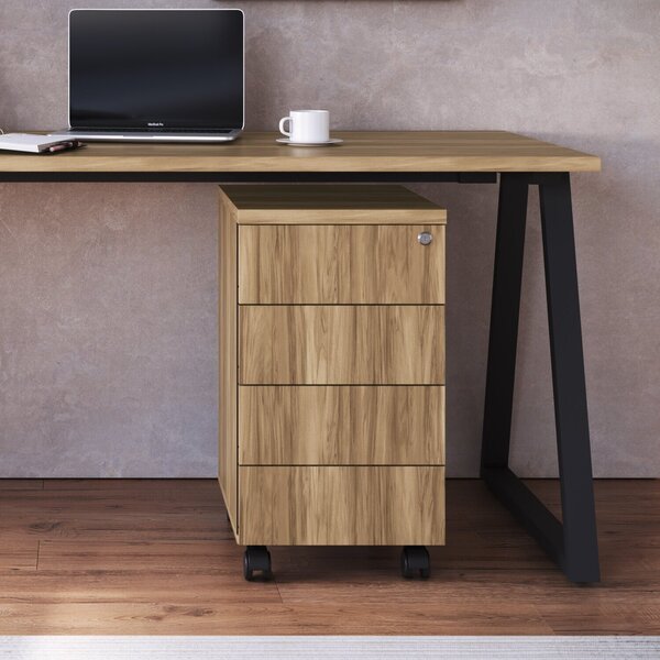 Gaveteiro 4 Gavetas Bp Home Office Artesano Concept Nogal Sev