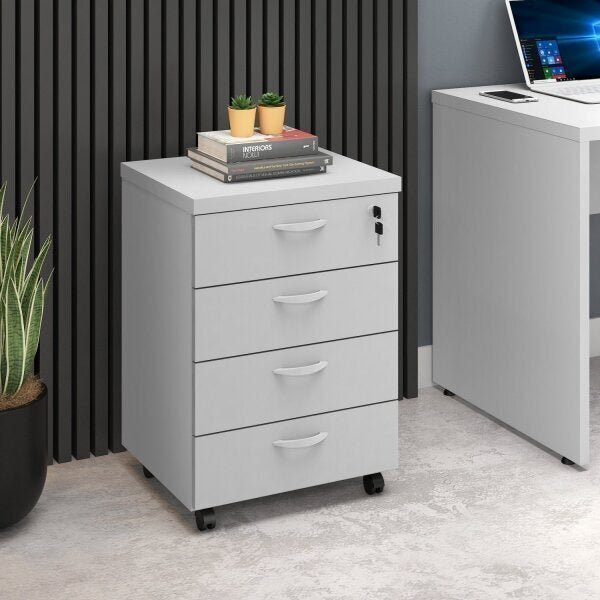 Gaveteiro 4 Gavetas Com Chave Web30 Espresso Móveis Cinza