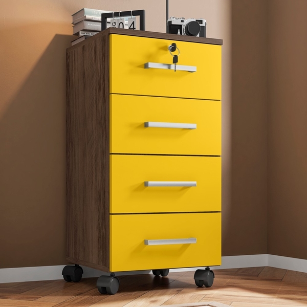 Gaveteiro 4 Gavetas Com Rodízios Haille Avelã Amarelo